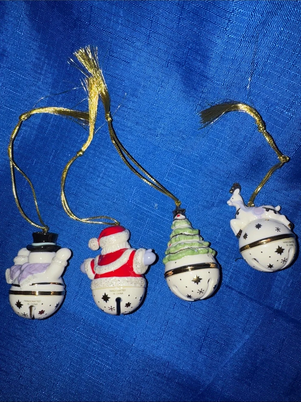 Lenox Porcelain Mini Sleigh Bells with Gold Accents - Set of 4 - New in Box